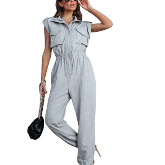 Strut & Bolt Womens Army Muted Green Knit Jumpsuit Jogger Size Large Utility - Picture 2 of 12